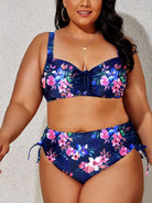 Women's Swimwear - Plus Sizes Plus Size Printed Drawstring Detail Bikini Set