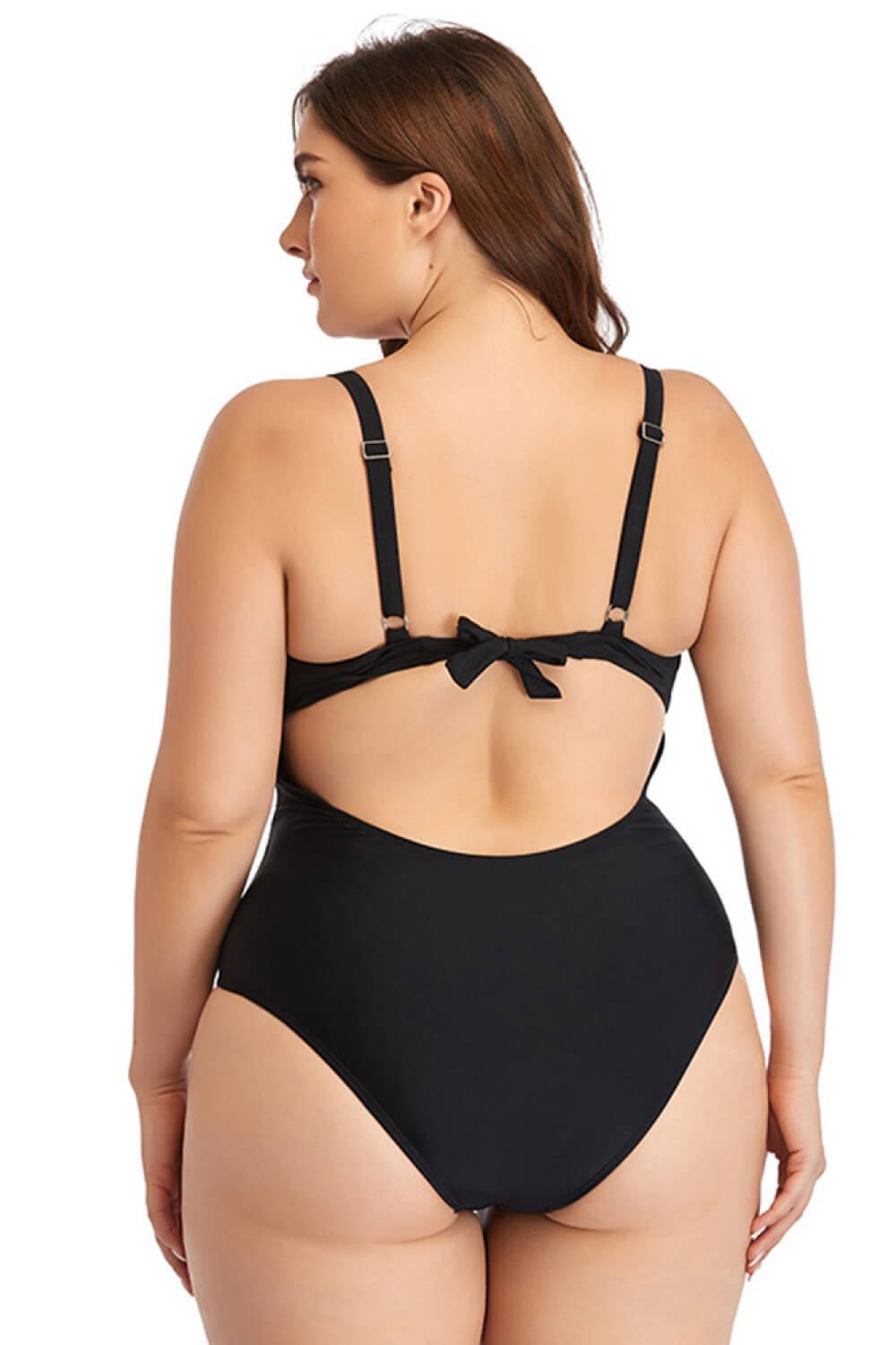 Women's Swimwear - Plus Sizes Plus Size Spliced Mesh Tie-Back One-Piece Swimsuit