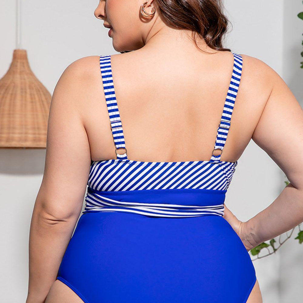 Women's Swimwear - Plus Sizes Plus Size Striped Tie-Waist One-Piece Swimsuit
