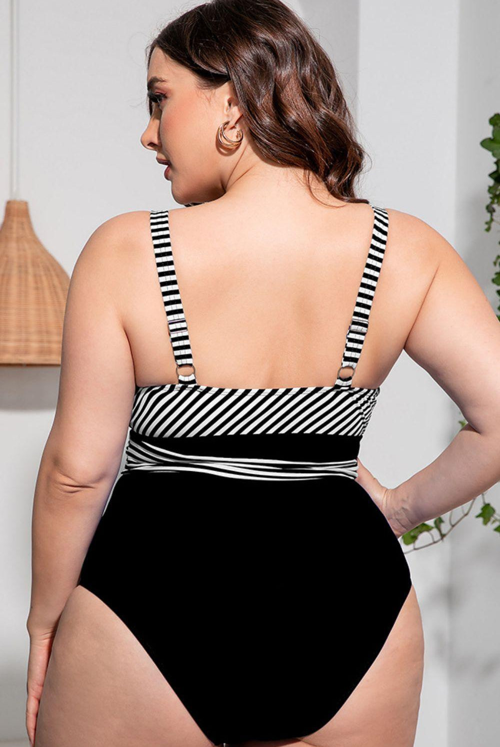Women's Swimwear - Plus Sizes Plus Size Striped Tie-Waist One-Piece Swimsuit