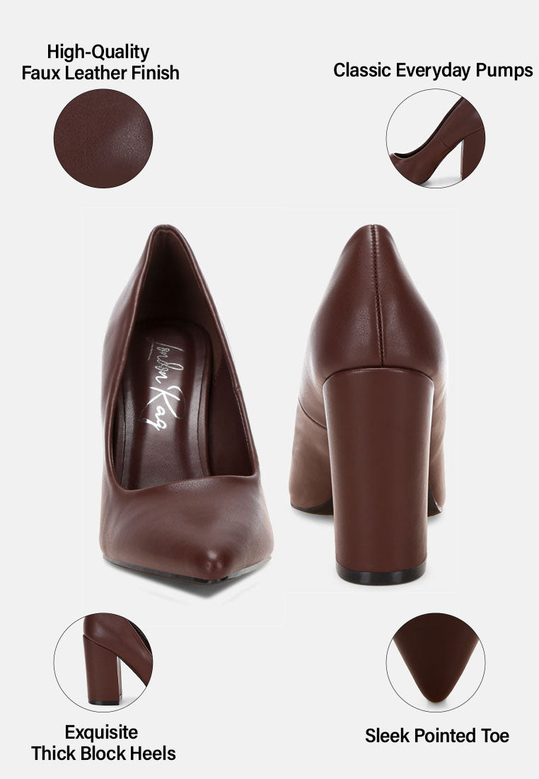Zhuri Faux Leather Solid Block Heel Pumps