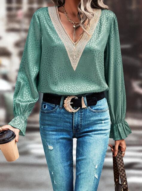 Long Sleeve V Neck Blouse