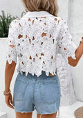 Women's Vacation Cut-Out Cropped Lace Shirt