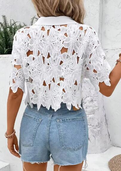 Women's Vacation Cut-Out Cropped Lace Shirt