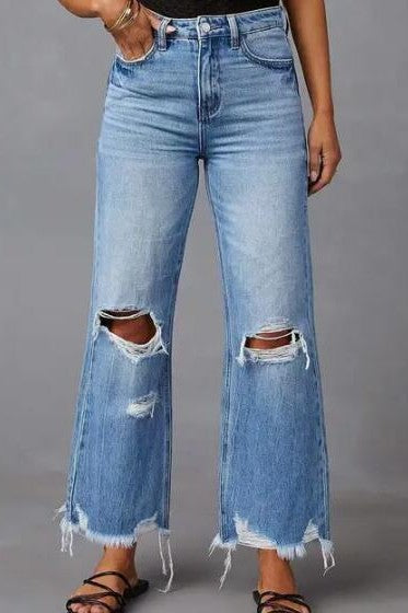 Women's Vacation High-Rise Distressed Wide-Leg Jeans
