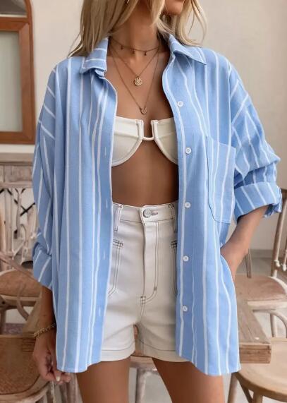 Women's Vacation Oversized Striped Shirt