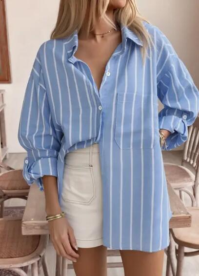 Women's Vacation Oversized Striped Shirt