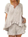 Women's Vacation Gingham Ruffle Pajama Set