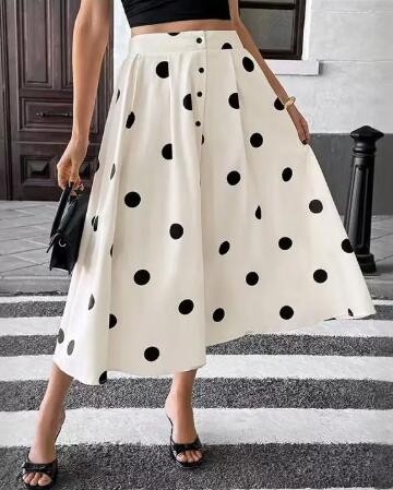 Women's Vacation Retro Polka Dot Button-Front Midi Skirt