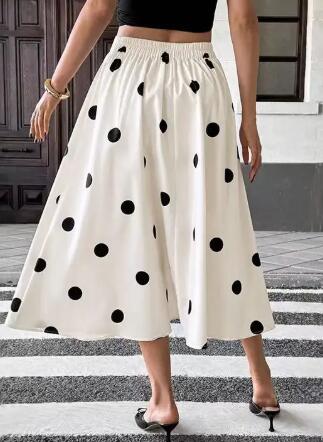 Women's Vacation Retro Polka Dot Button-Front Midi Skirt