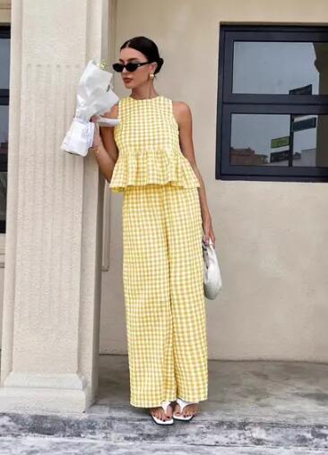 Women's Vacation Gingham Pants & Top Set