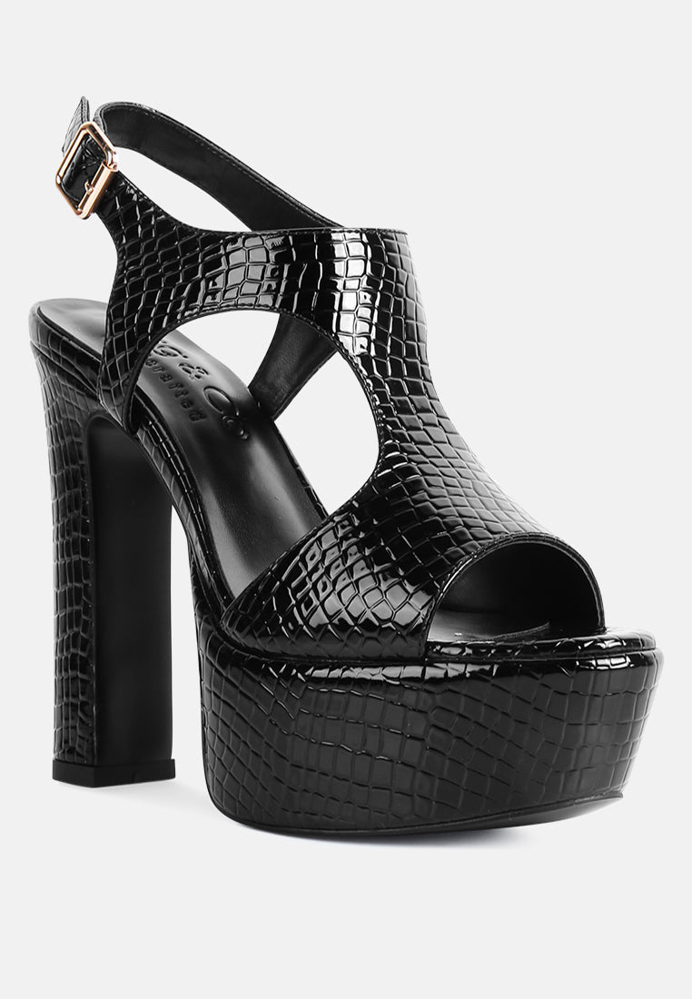 Croft Croc High Heeled Cut Out Sandals