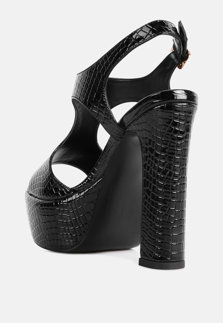 Croft Croc High Heeled Cut Out Sandals