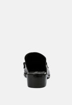 Aksa Chain Embellished Metallic Leather Mules