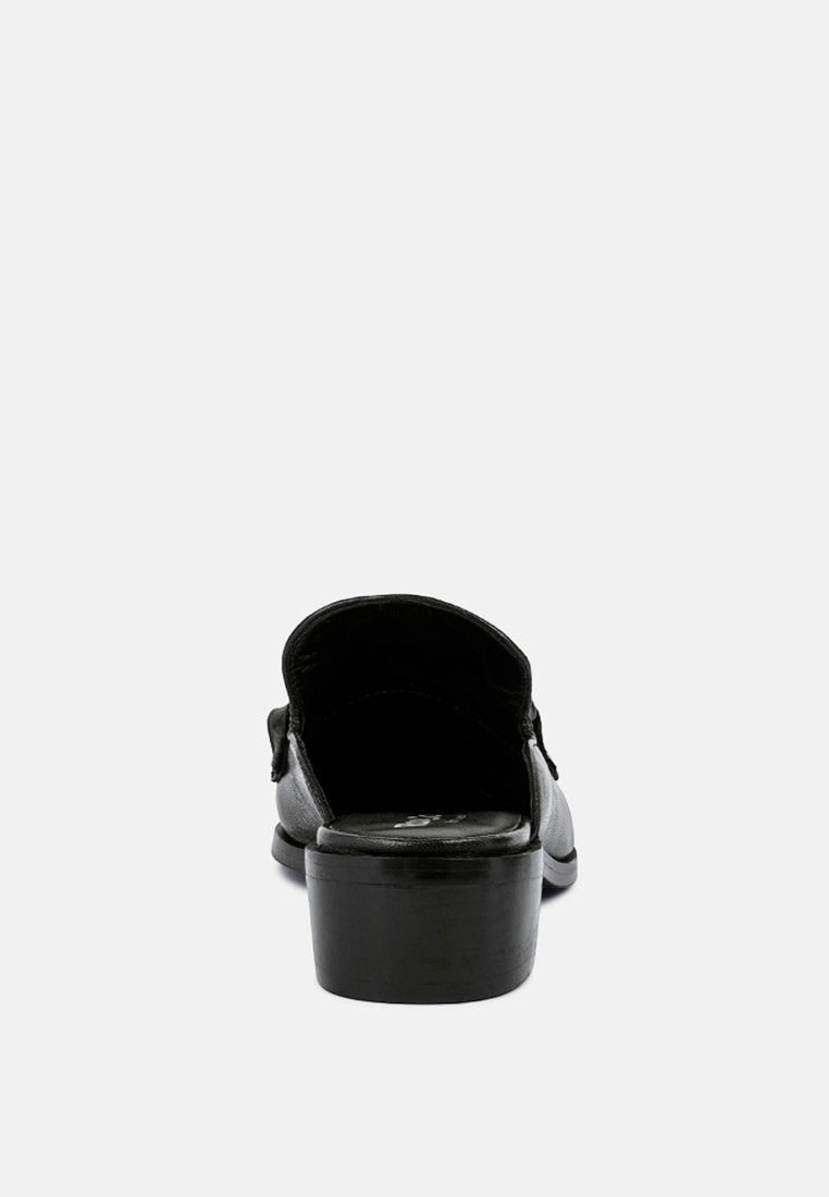 Aksa Chain Embellished Metallic Leather Mules