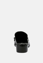 Aksa Chain Embellished Metallic Leather Mules