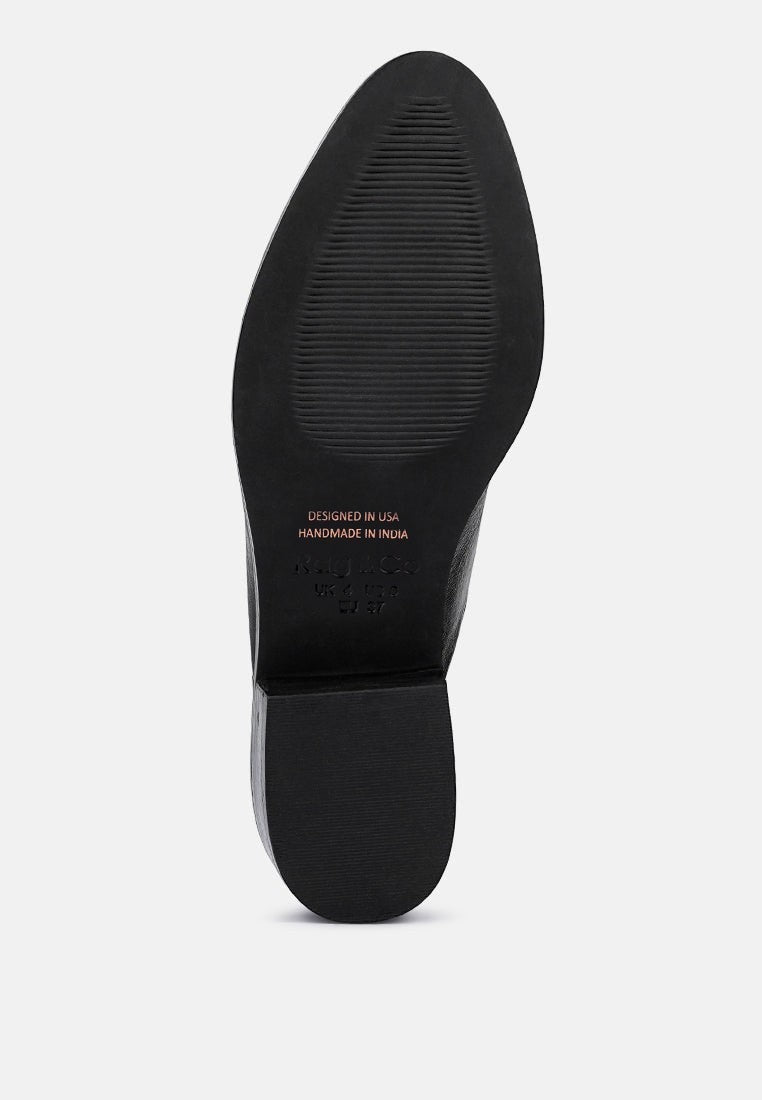 Aksa Chain Embellished Metallic Leather Mules