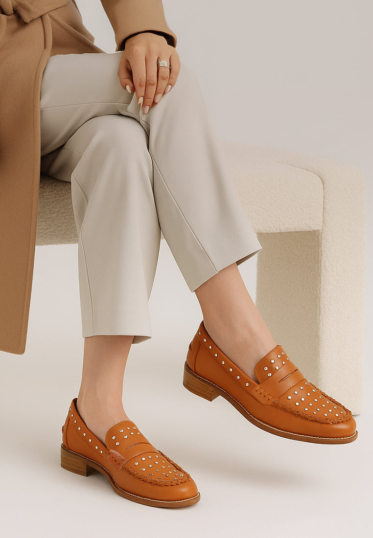 Oglavia Studs Embellished Leather Loafers