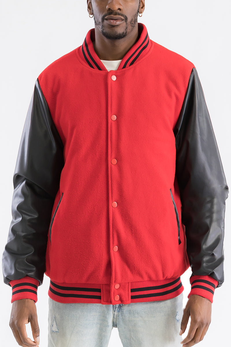 Melton Varsity Letterman Jacket with PU Sleeves