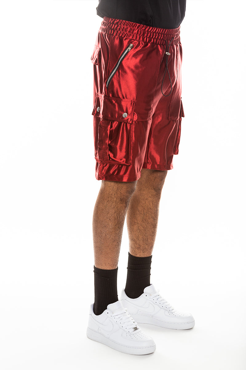 Men's Satin Cargo Shorts with Snap Pockets & Drawstring