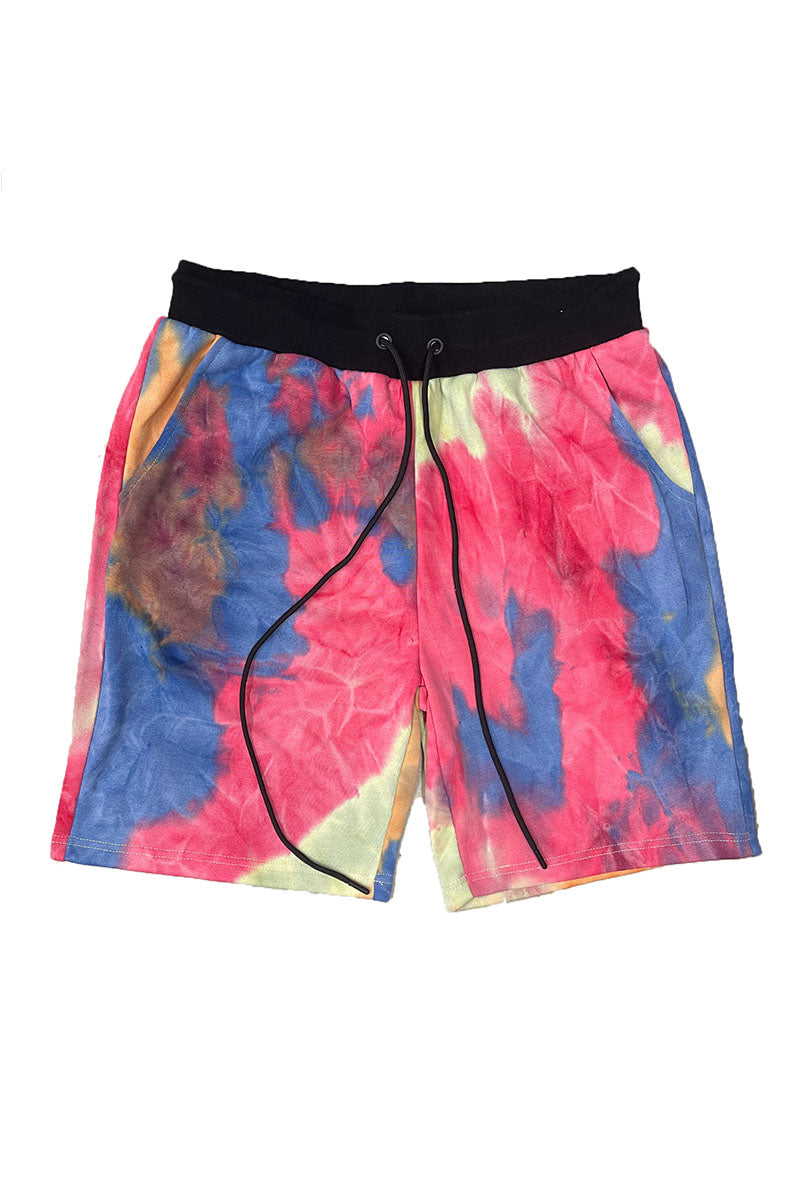 Black Band Tie Dye Shorts with Drawstring