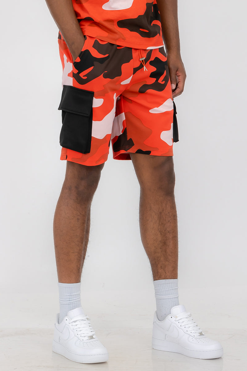 Full Camo Digital Print Cargo Shorts with Toggle