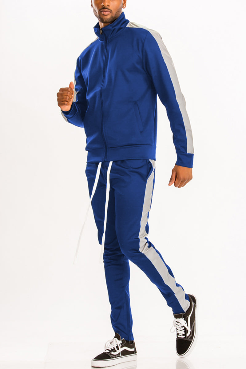 Men's Single Stripe Track Suit – Full Zip Jacket & Pants