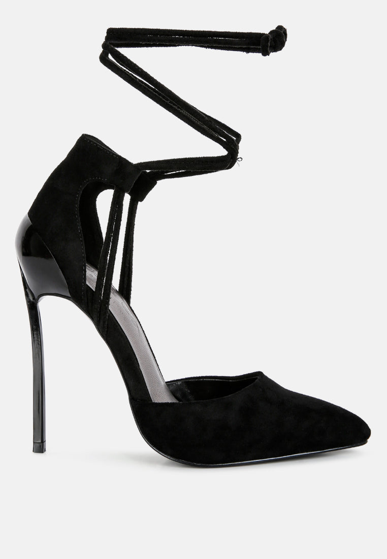 Rule Breaker Lace Up Stiletto Heel Suede Sandals