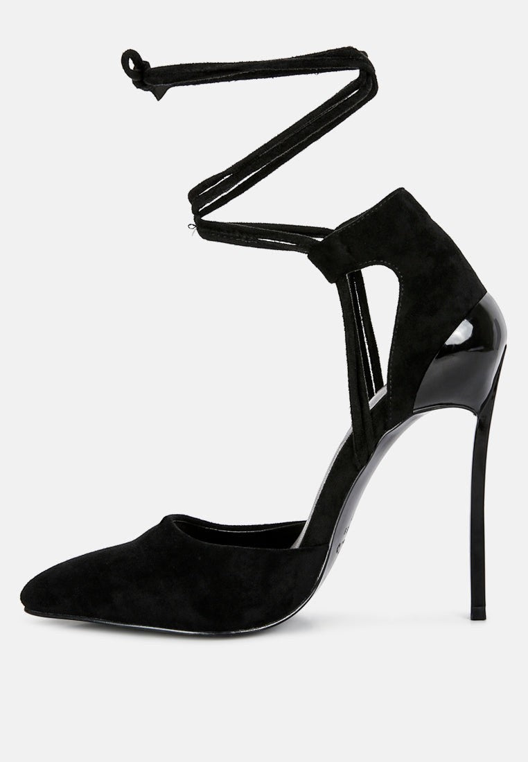 Rule Breaker Lace Up Stiletto Heel Suede Sandals