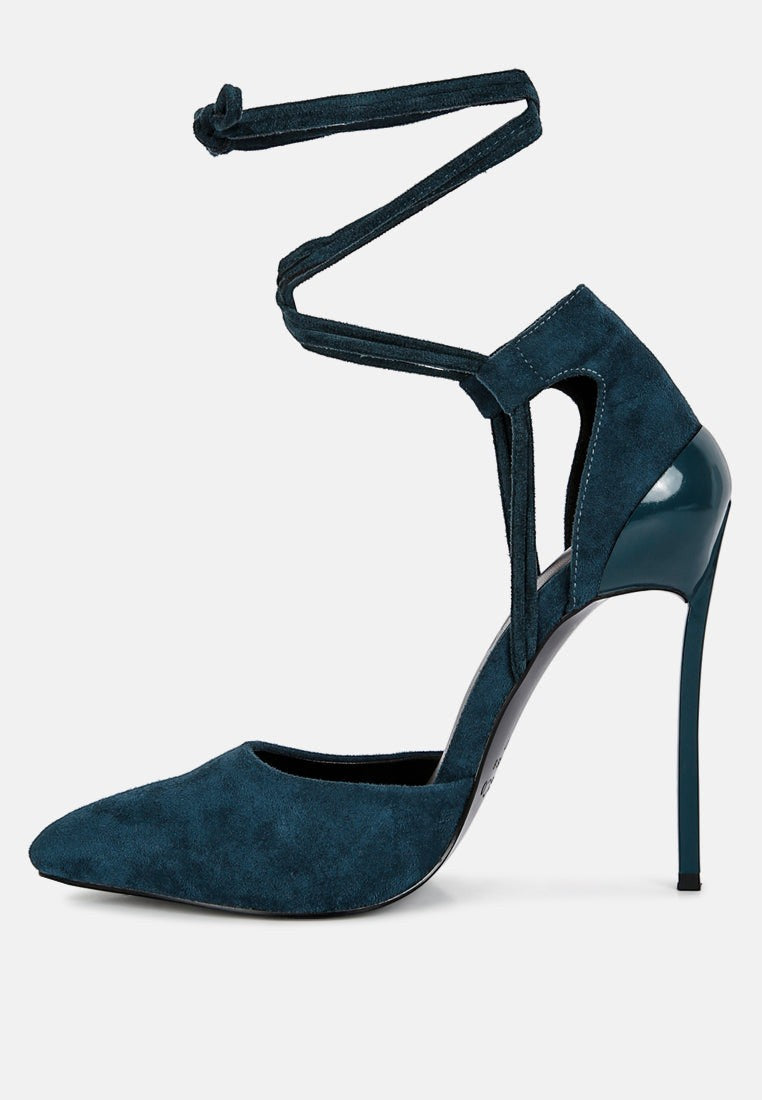 Rule Breaker Lace Up Stiletto Heel Suede Sandals
