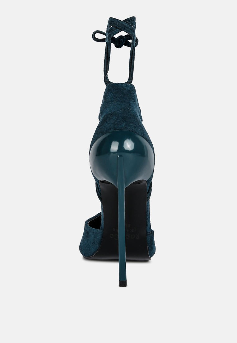 Rule Breaker Lace Up Stiletto Heel Suede Sandals