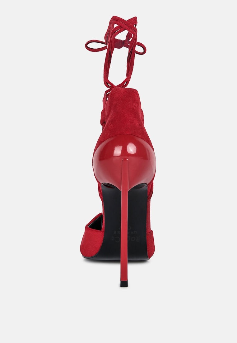 Rule Breaker Lace Up Stiletto Heel Suede Sandals