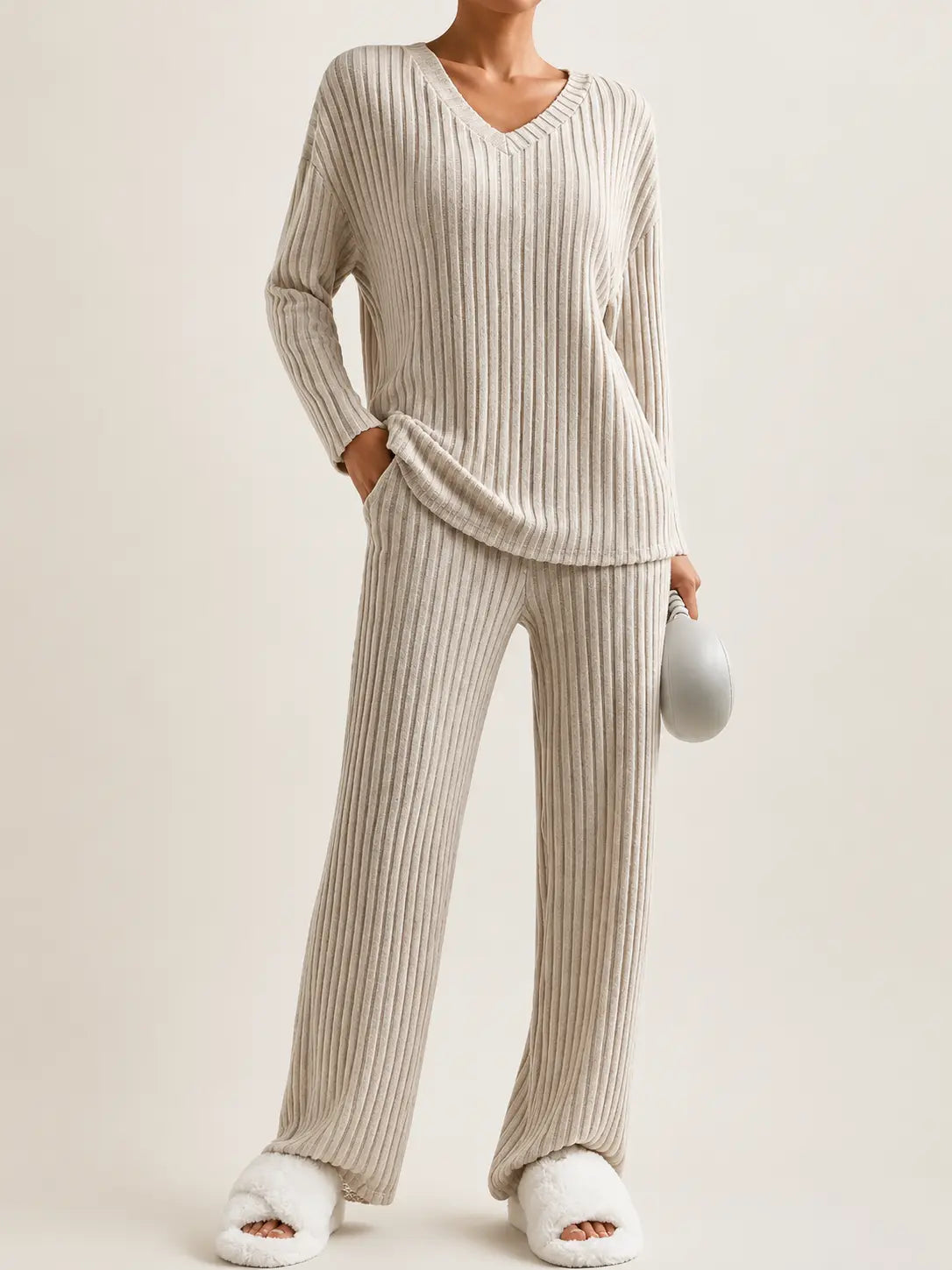 Ensemble Lounge Tricot Côtelé – LÁVINE™ Tenue Confortable Deux Pièces pour Femmes