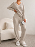 Ribbed Knit Lounge Set – LÁVINE™ Cozy Two-Piece Outfit for Women