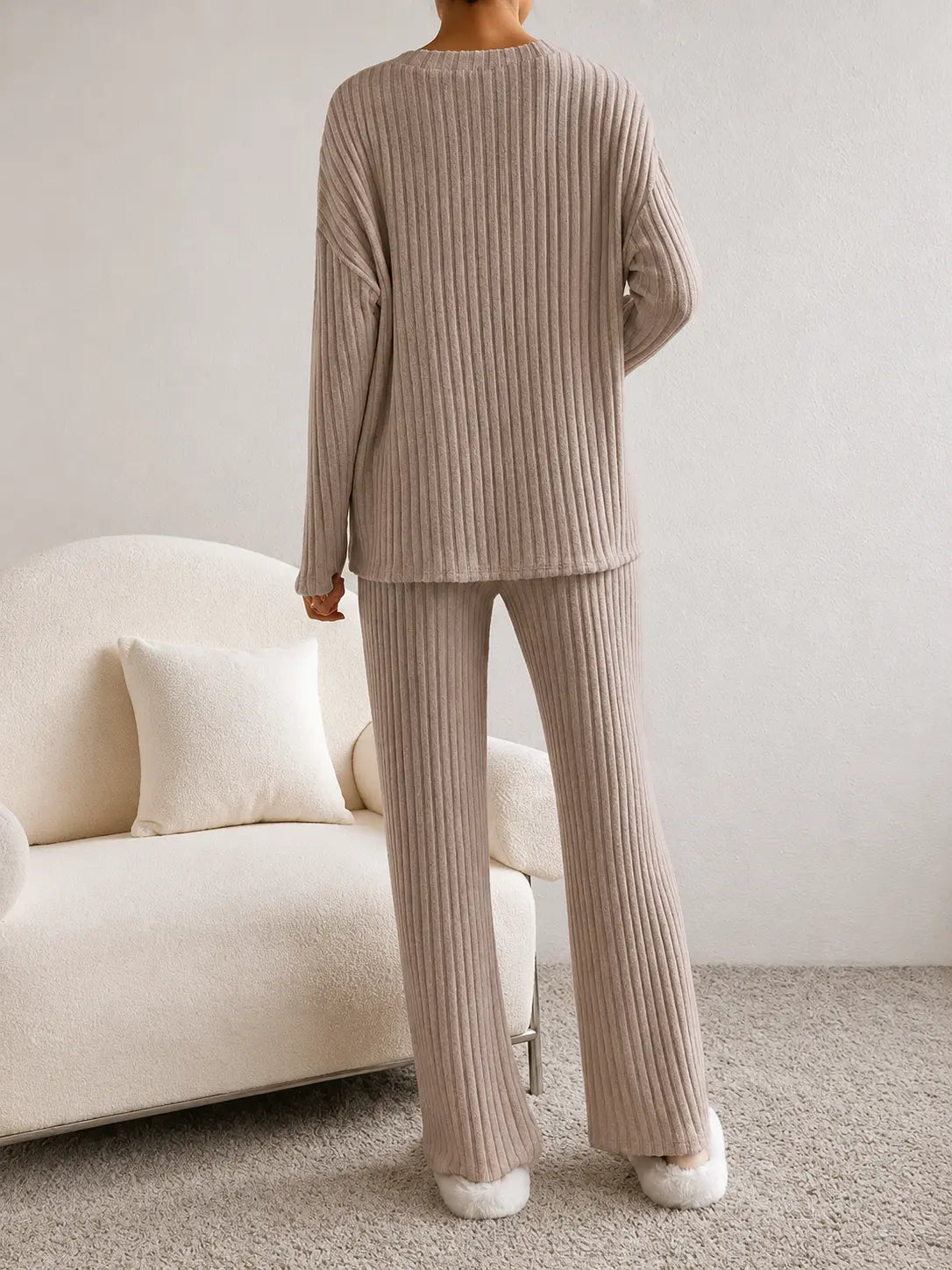 Ensemble Lounge Tricot Côtelé – LÁVINE™ Tenue Confortable Deux Pièces pour Femmes