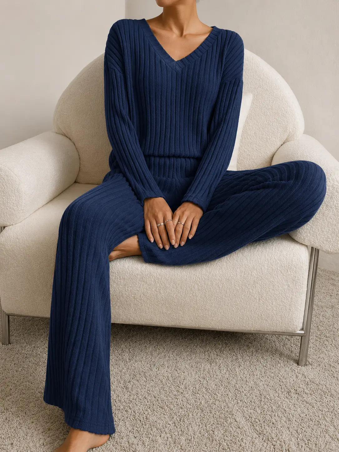 Ensemble Lounge Tricot Côtelé – LÁVINE™ Tenue Confortable Deux Pièces pour Femmes