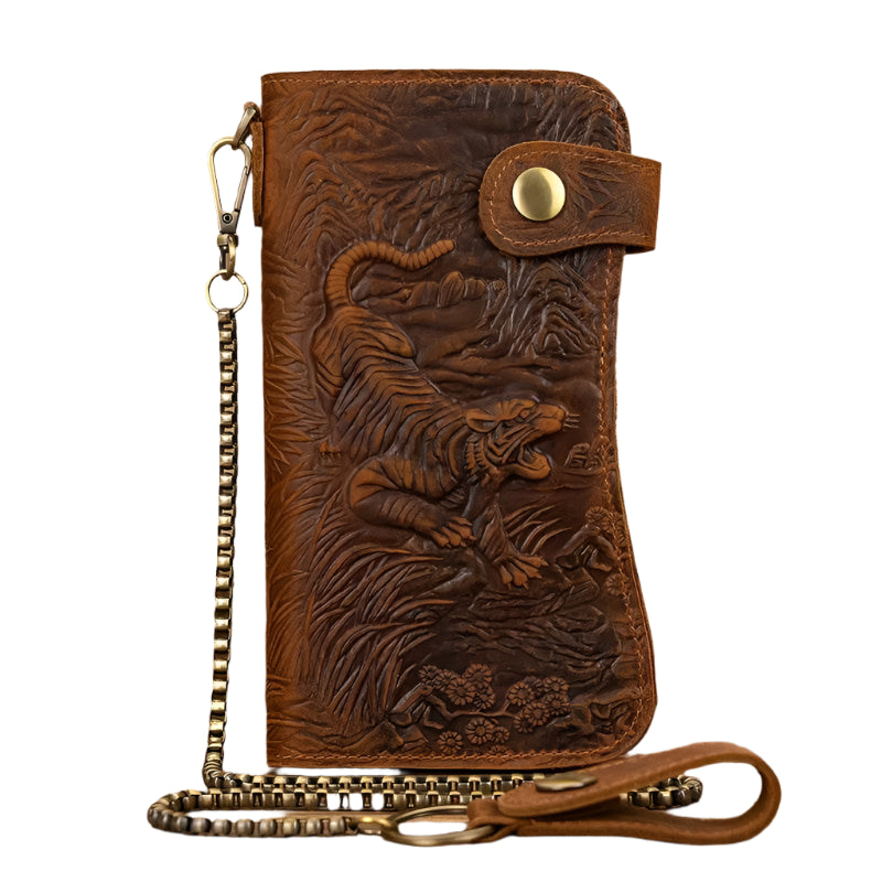 Luxury Designer Men’s Leather Wallet with 3D Tiger Dragon Embossing - VacationGrabs