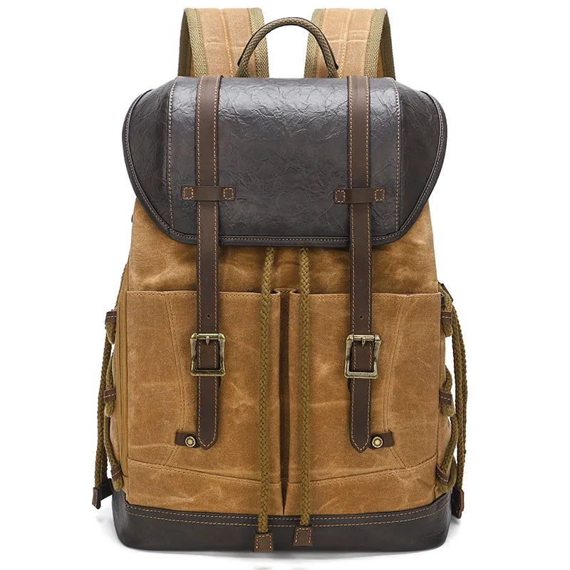 YETTIES Men's Waxed Canvas Backpack | Water-Resistant Laptop Travel Bag | Vintage Casual Rucksack for Student & Daily Commute