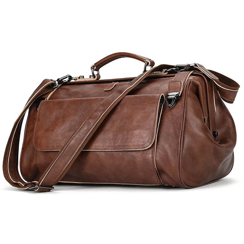 Top Grade Black Coffee Genuine Leather Travel Bag Anti-Theft Design - VacationGrabs