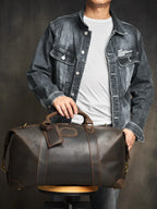 Men's Dark Brown Leather Travel Duffle Bag