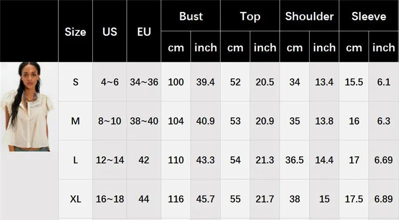 VacationGrabs Women Boho Square Neck Lace Blouse Puff Short Sleeve Button Front Pleated Loose Cropped Shirt Vintage Cottage Summer Top