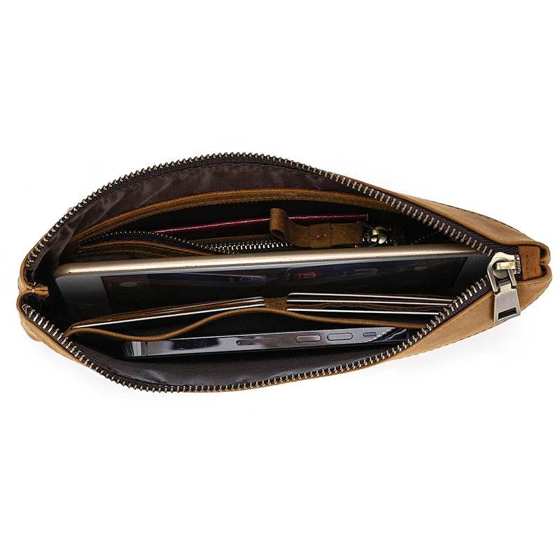 Men’s & Women’s Genuine Leather Clutch Wallet Phone Bag with Wristlet - VacationGrabs