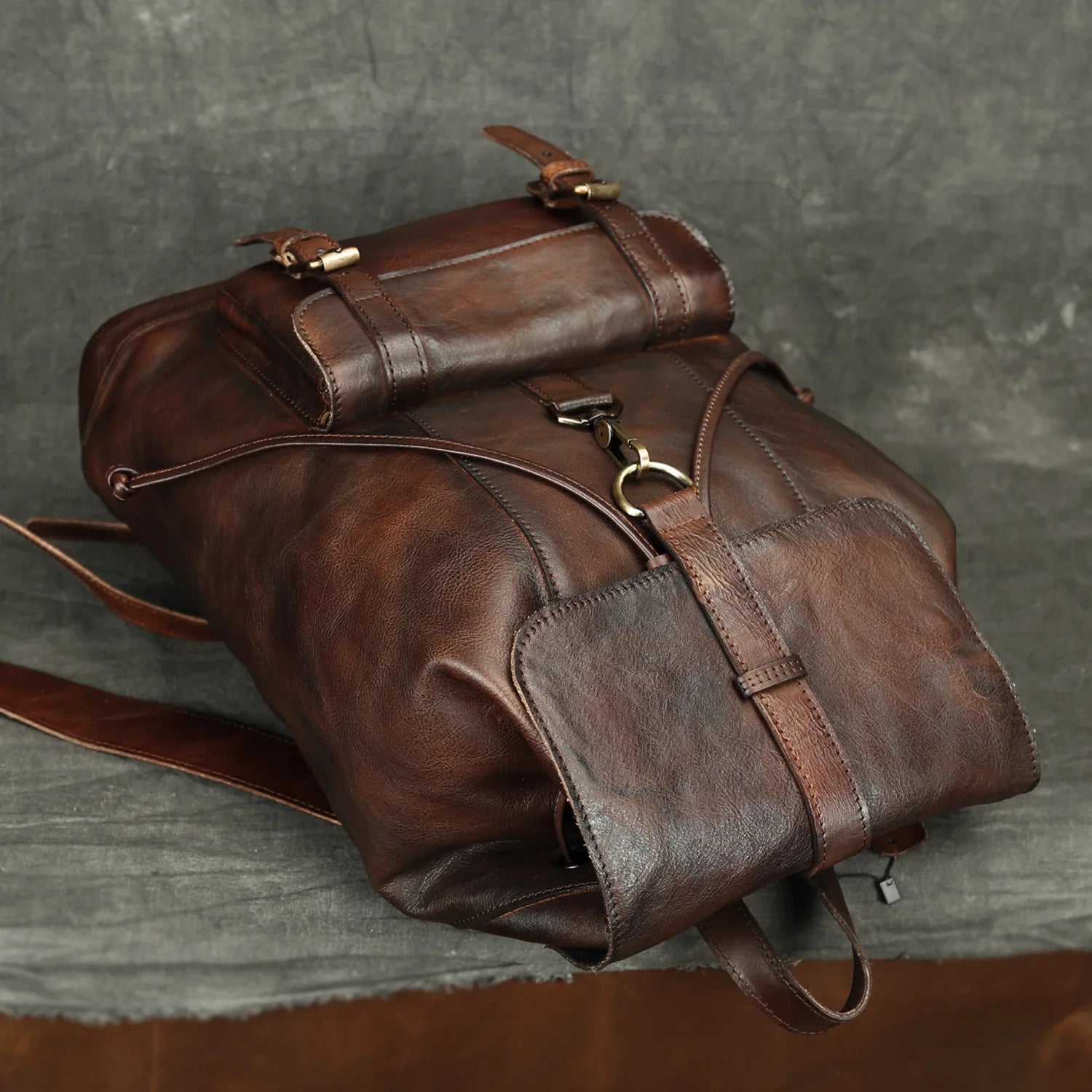 USB Charging Leather Backpack for Men 15.6" Laptop