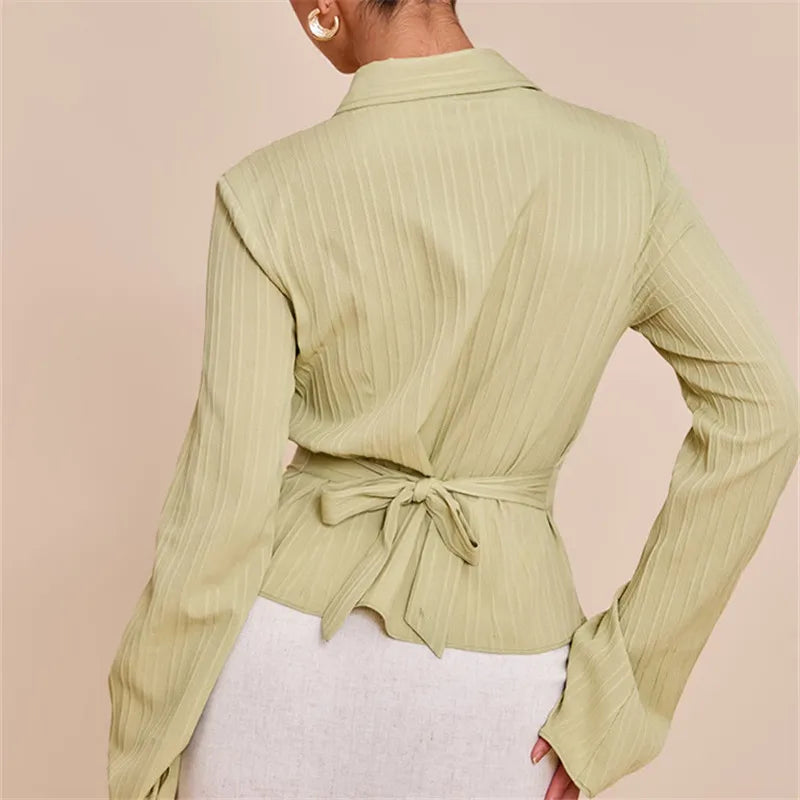 VacationGrabs Women Button Down Bodycon Shirts V Neck Lapel Collared Long Sleeve Fitted Shirt Vintage Fall Outgoing Blouse Tops