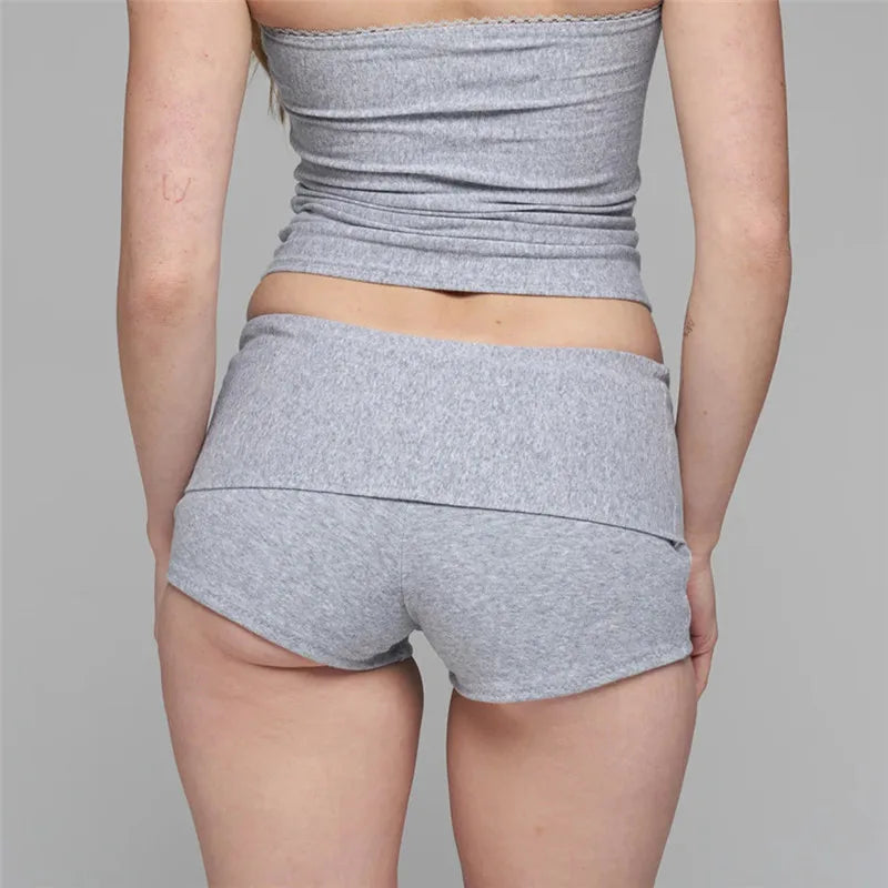 VacationGrabs Women's Fold Over Waist Low Rise Yoga Shorts Slim Fit Stretchy Cotton Casual Summer Lounge Shorts for Daily Workout