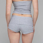 VacationGrabs Women's Fold Over Waist Low Rise Yoga Shorts Slim Fit Stretchy Cotton Casual Summer Lounge Shorts for Daily Workout