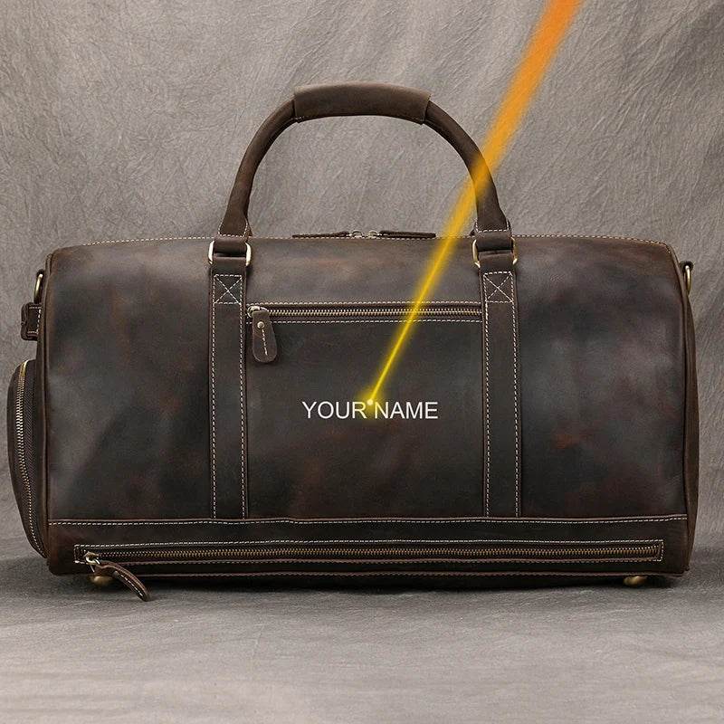 Custom Leather Travel Bag with Belt – Luxury Duffle with Shoe Pocket - VacationGrabs