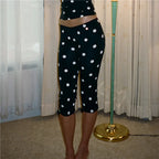 Y2K Polka Dot Low Rise Capri Pants Women Slim Fit Stretch Cropped Flare Bootcut Trousers Retro Summer Casual Daily Bottoms