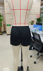 VacationGrabs Women Sexy Lace Trim Sleep Shorts Elastic Waist Satin Pajama Shorts with Floral Lace Panel for Daily Casual Loungewear