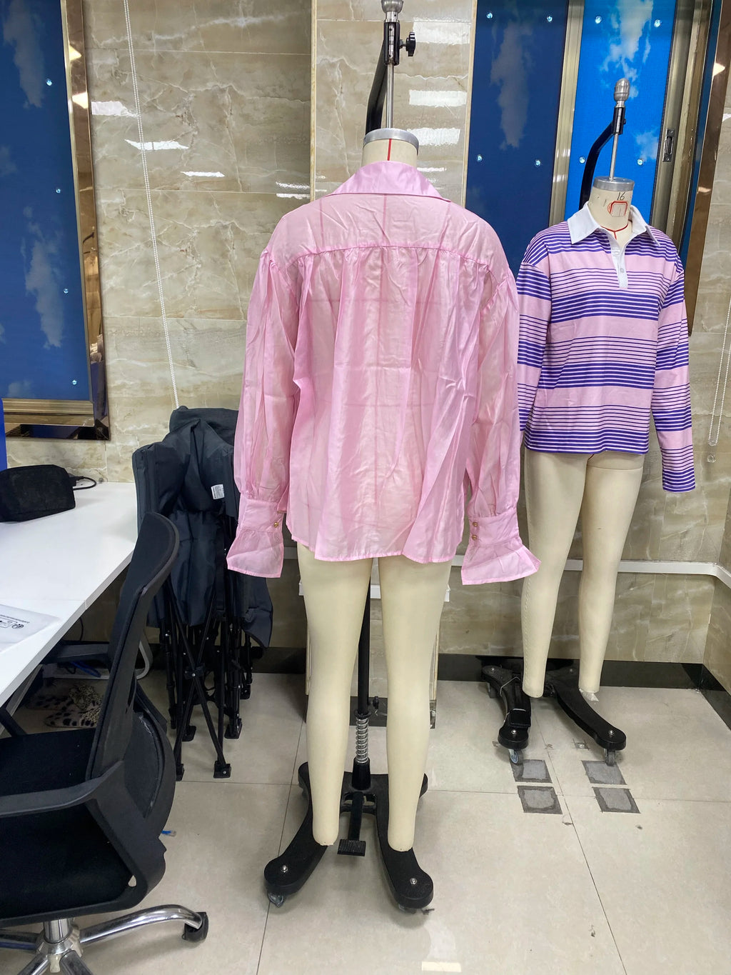 VacationGrabs Women Button Down Shirt Lightweight Loose Fit Casual Stylish Sheer Solid Color Turn Down Collar Lantern Long Sleeve Tops